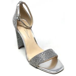 Betsey Johnson SB-Rina Silver Rhinestone Embellished Block Heel Sandals Size 8